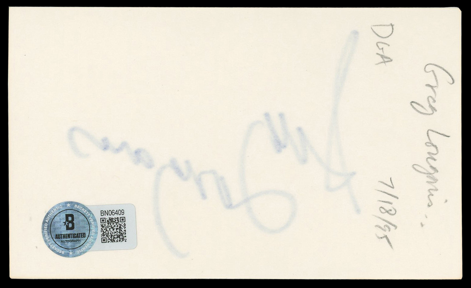 Greg Louganis Olympics Authentic Signed 3x5 Index Card Autographed BAS #BN06409