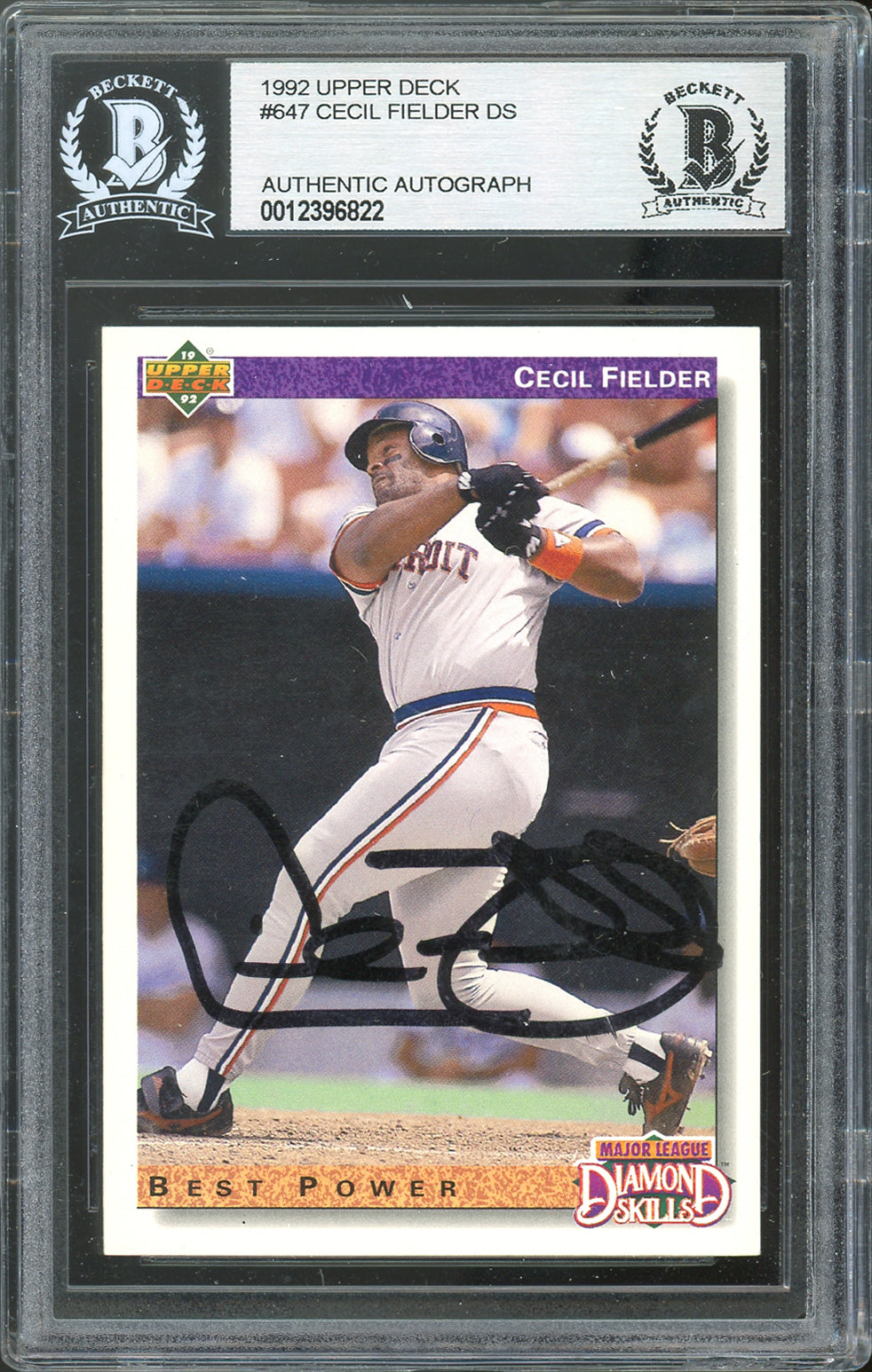 Tigers Cecil Fielder Authentic Signed 1992 Upper Deck #647 Card BAS Slabbed