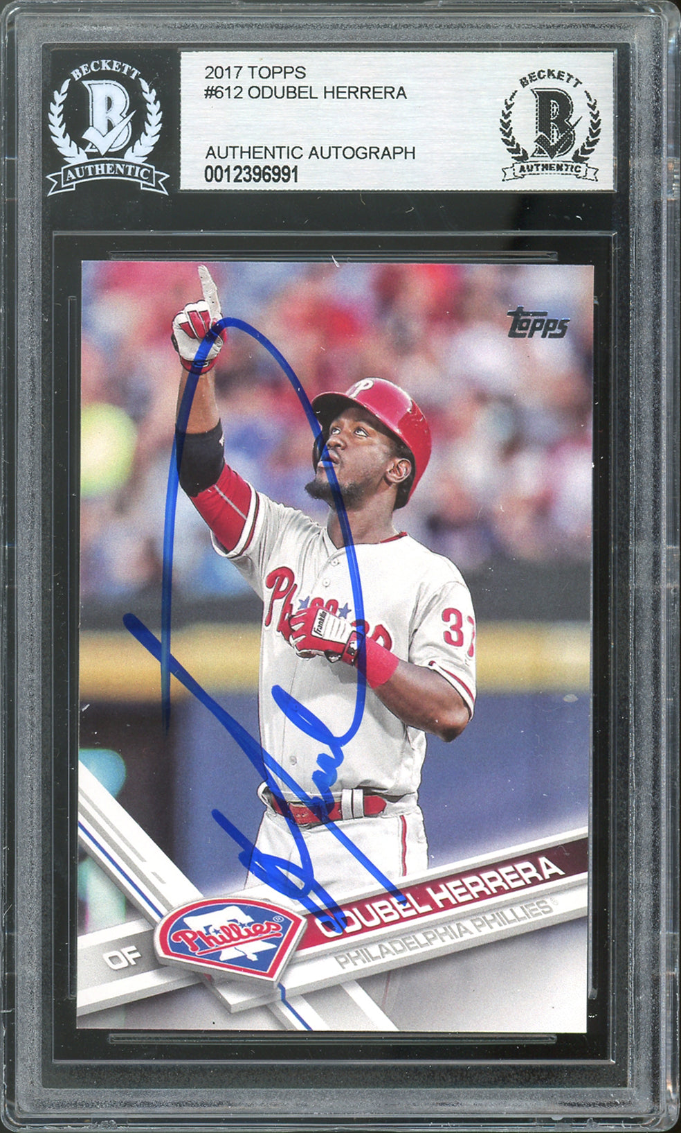 Phillies Odubel Herrera Authentic Signed 2017 Topps #612 Card BAS Slabbed