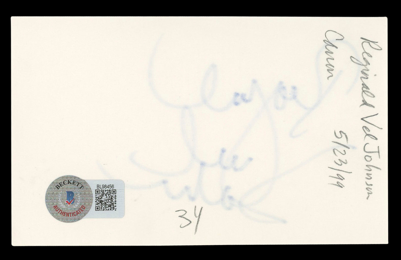 Reginald VelJohnson Family Matters Authentic Signed 3x5 Index Card BAS #BL98456