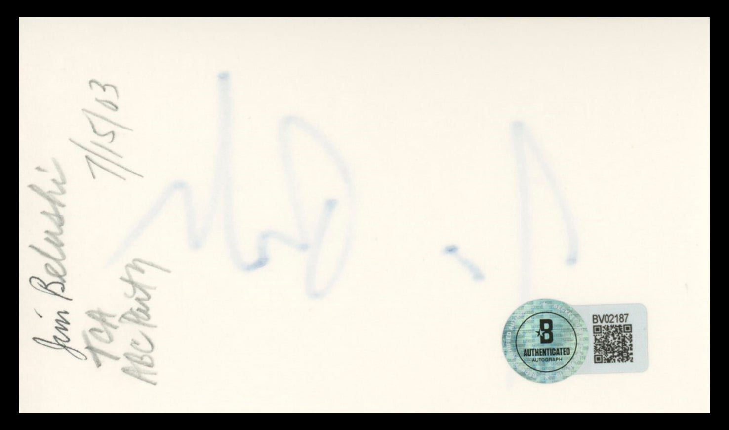Jim Belushi According To Jim Authentic Signed 3x5 Index Card BAS #BV02187