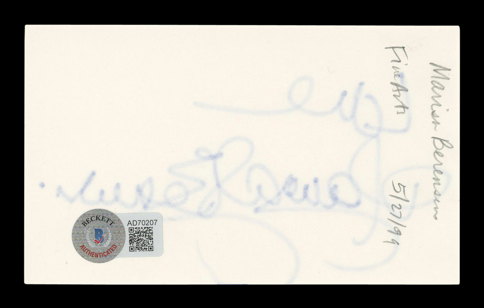 Marisa Berenson Cabaret "Love" Signed 3x5 Index Card Autographed BAS #AD70207