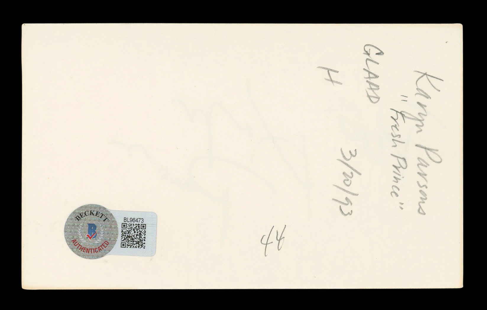 Karyn Parsons Fresh Prince of Bel-Air "Peace" Signed 3x5 Index Card BAS #BL96473