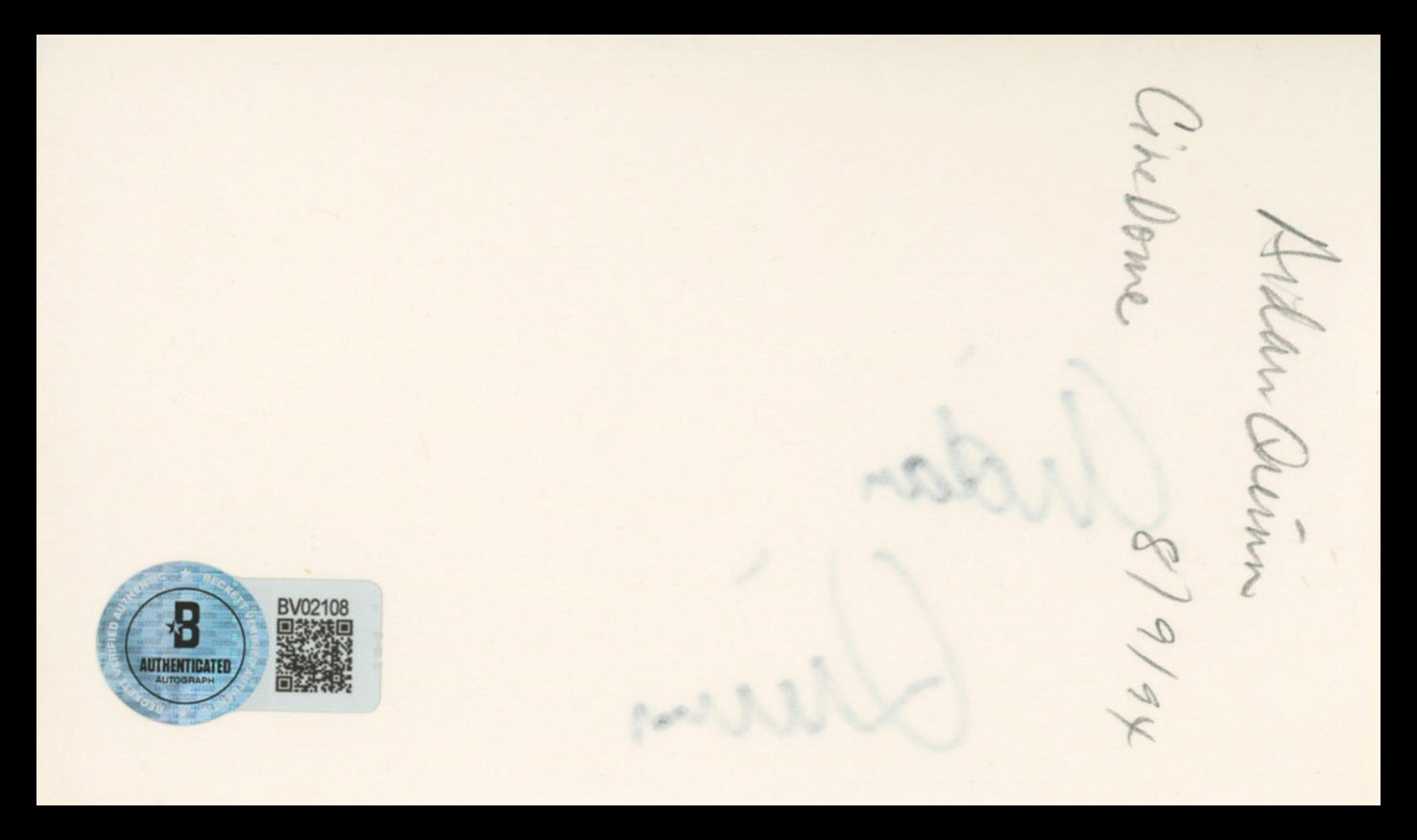 Aidan Quinn Elementary Authentic Signed 3x5 Index Card BAS #BV02108