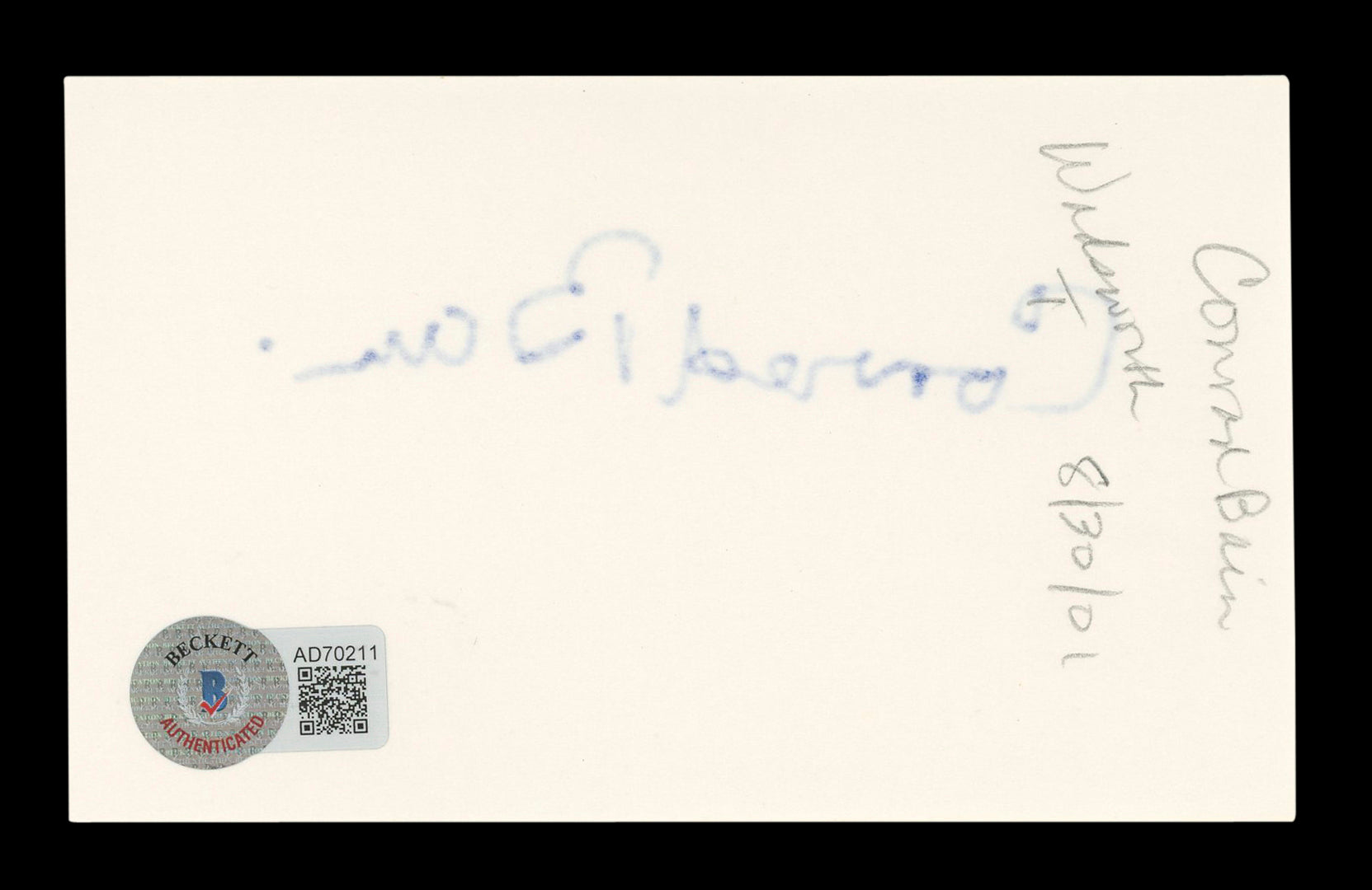 Conrad Bain Diff'rent Strokes Signed 3x5 Index Card Autographed BAS #AD70211