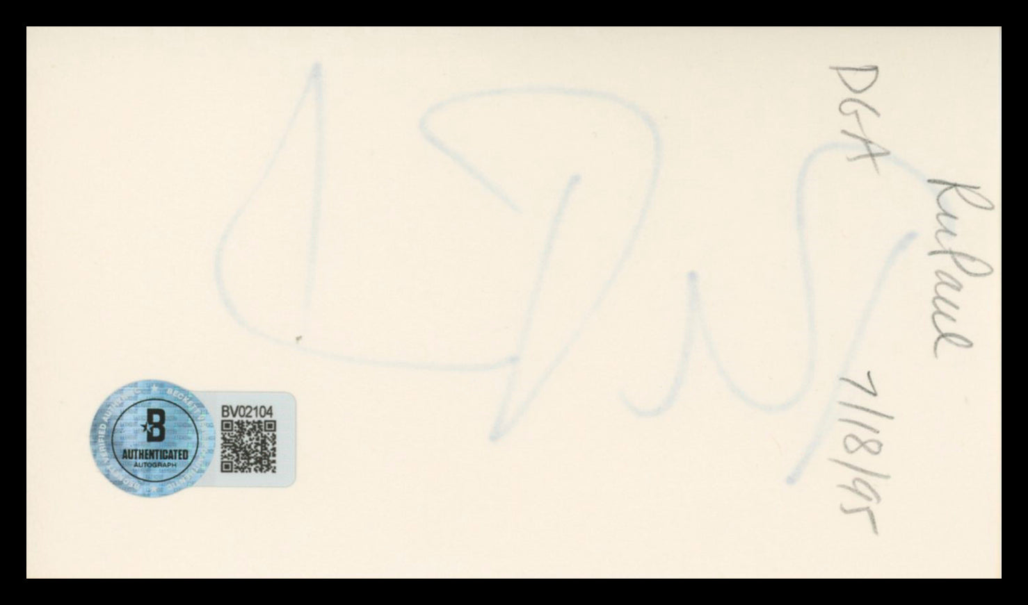 RuPaul RuPaul's Drag Race Authentic Signed 3x5 Index Card BAS #BV02104