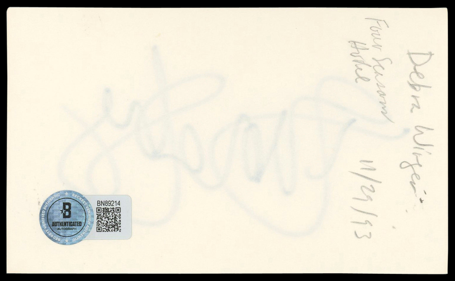 Debra Winger Terms of Endearment Authentic Signed 3x5 Index Card BAS #BN89214