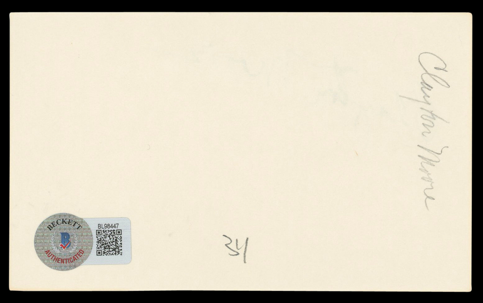 Clayton Moore The Lone Ranger Authentic Signed 3x5 Index Card BAS #BL98447