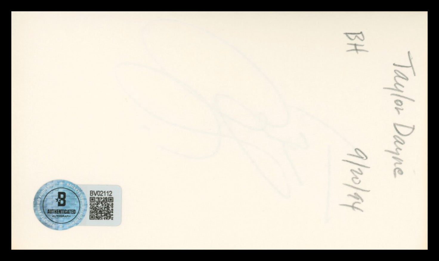 Taylor Dayne Rude Awakening Authentic Signed 3x5 Index Card BAS #BV02112