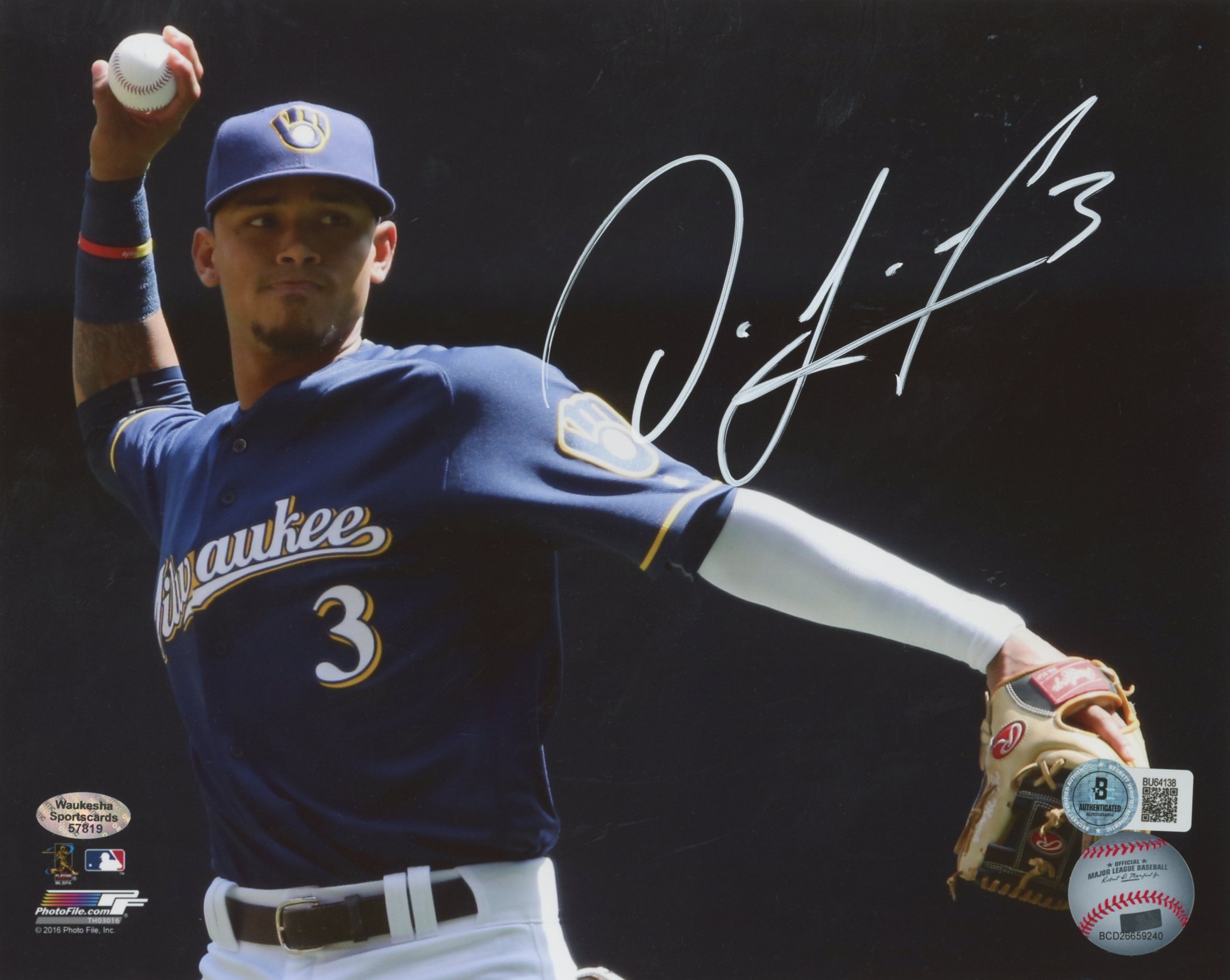 Brewers Orlando Arcia Authentic Signed 8x10 Horizontal Photo BAS #BU64138