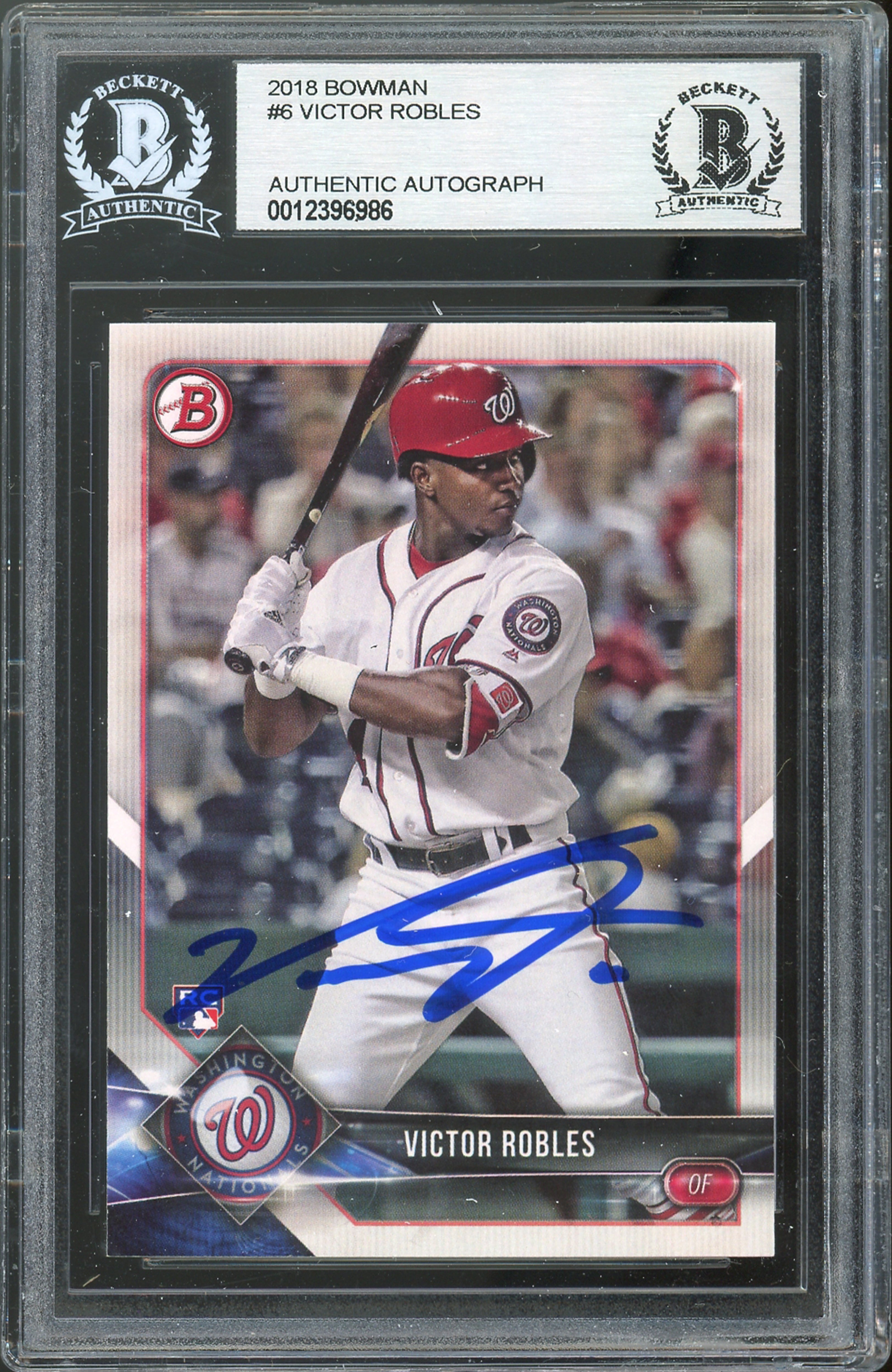 Nationals Victor Robles Authentic Signed 2018 Bowman #6 Card BAS Slabbed