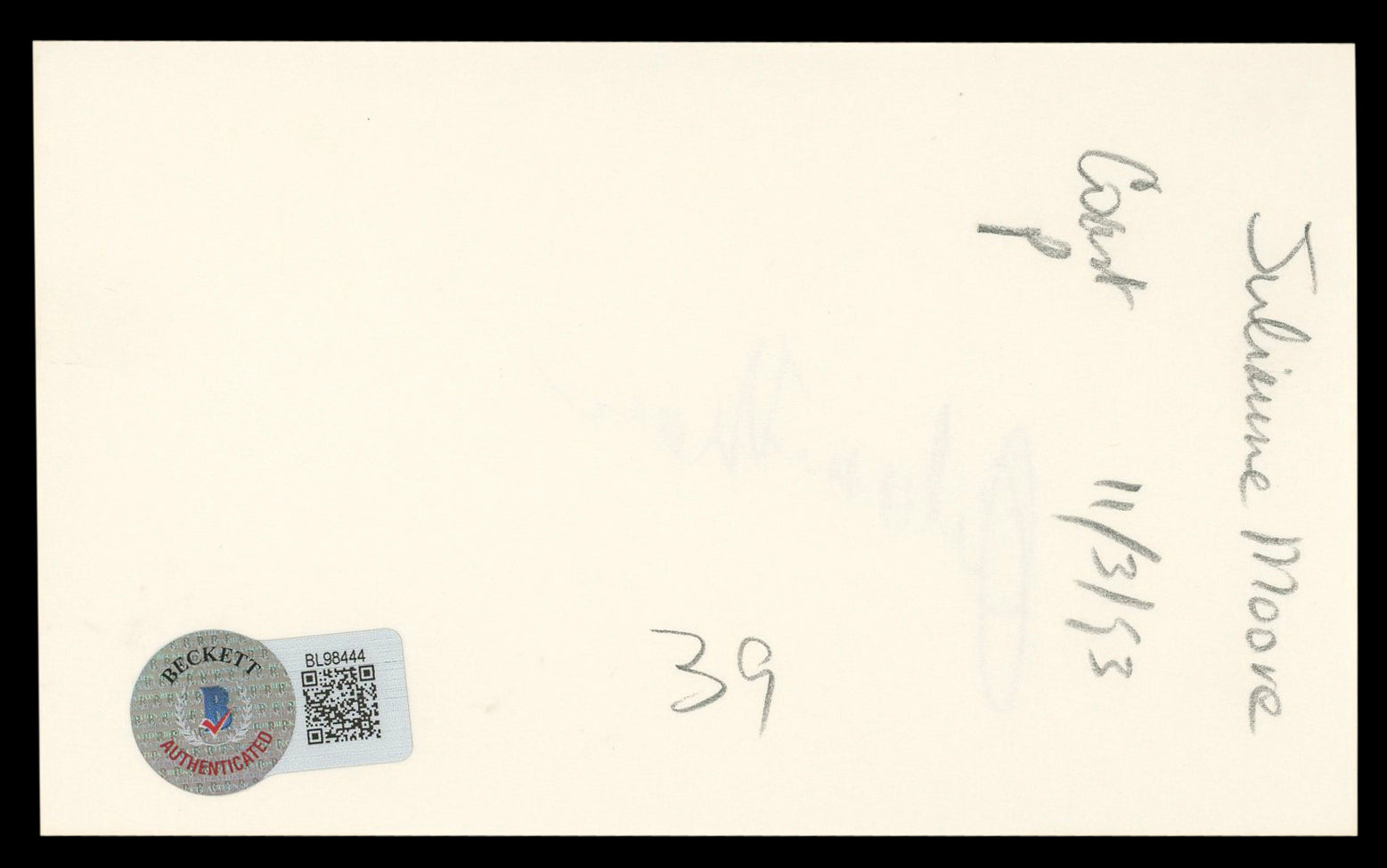 Julianne Moore Boogie Nights Authentic Signed 3x5 Index Card BAS #BL98444