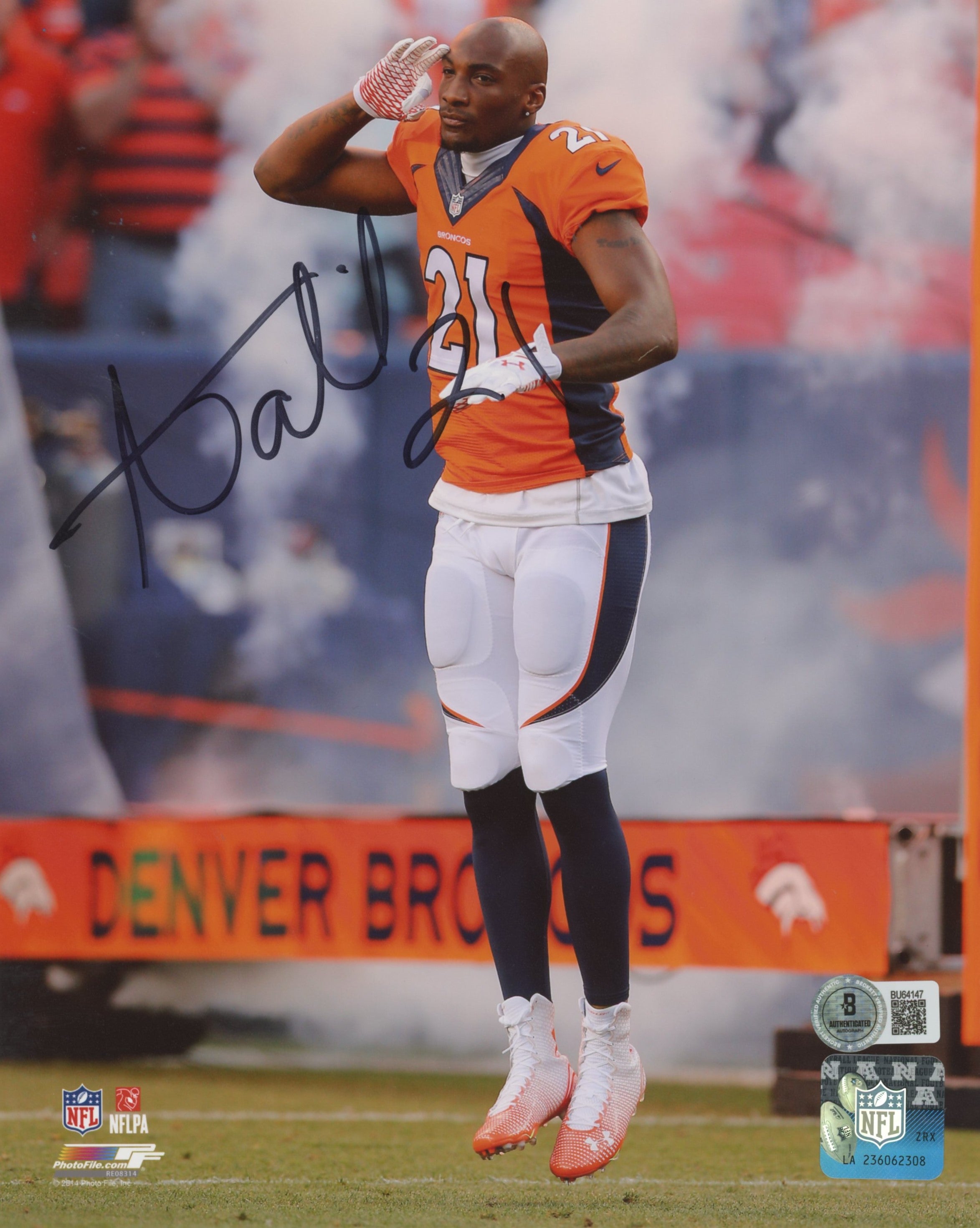 Broncos Aqib Talib Authentic Signed 8x10 Vertical Photo Autographed BAS #BU64147
