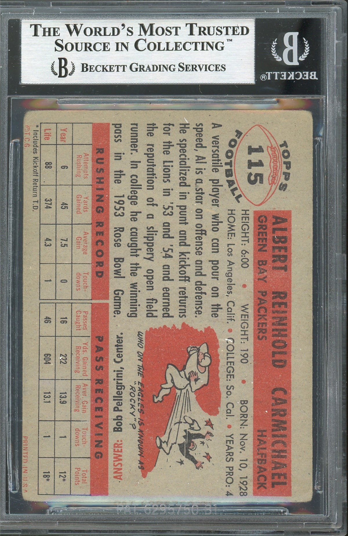 Packers Al Carmichael Authentic Signed 1956 Topps #115 Card BAS Slabbed