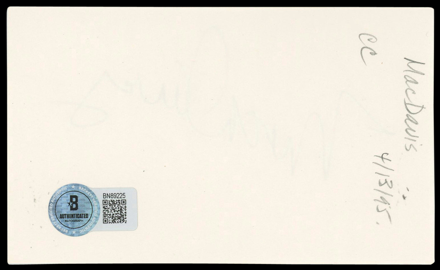 Mac Davis Singer Authentic Signed 3x5 Index Card Autographed BAS #BN89225
