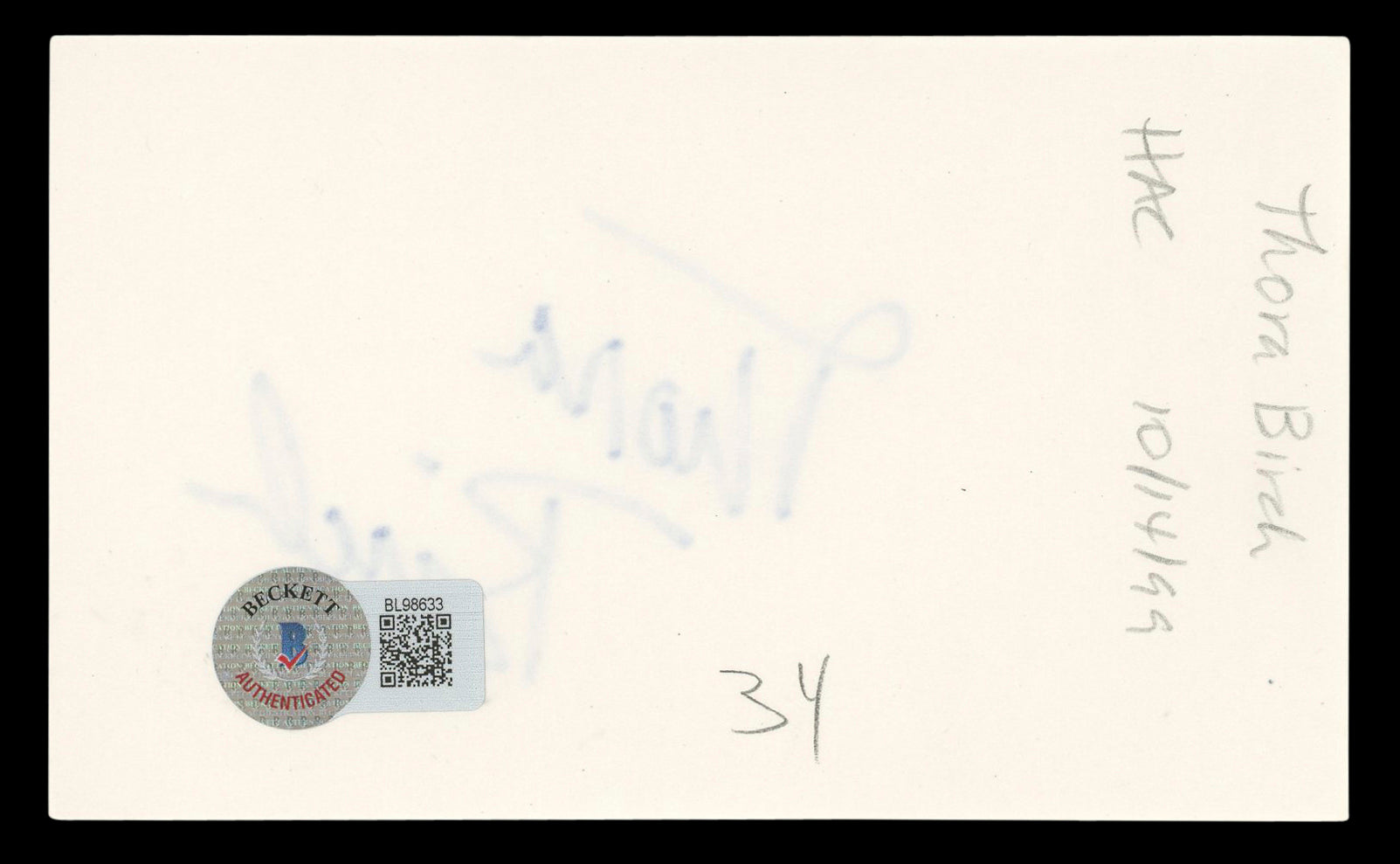 Thora Birch Ghost World Authentic Signed 3x5 Index Card Autographed BAS #BL98633