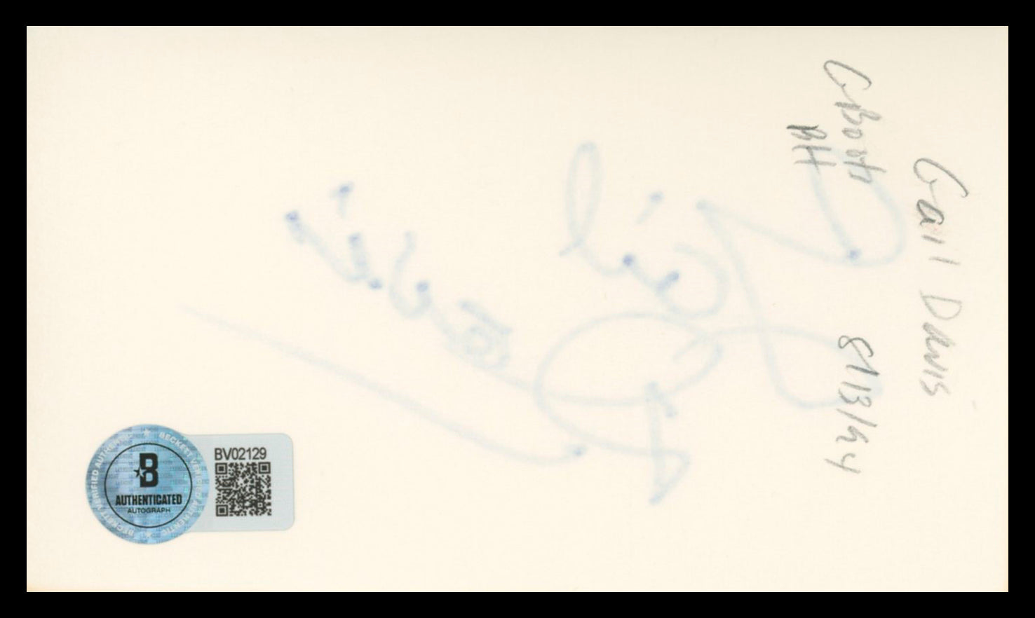Gail Davis Annie Oakley Authentic Signed 3x5 Index Card Autographed BAS #BV02129