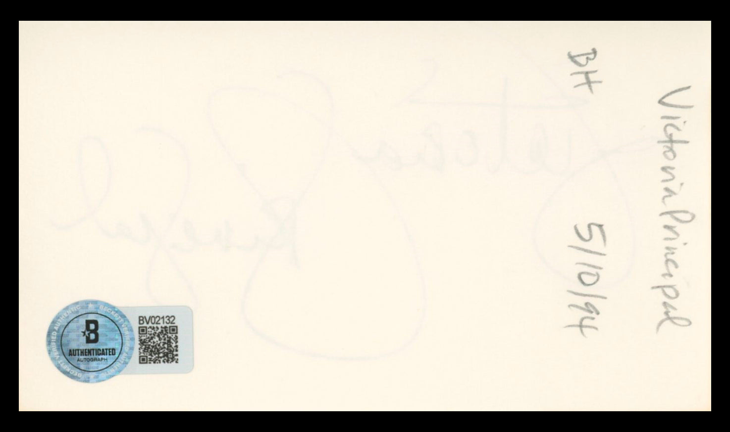 Victoria Principal Dallas Authentic Signed 3x5 Index Card BAS #BV02132