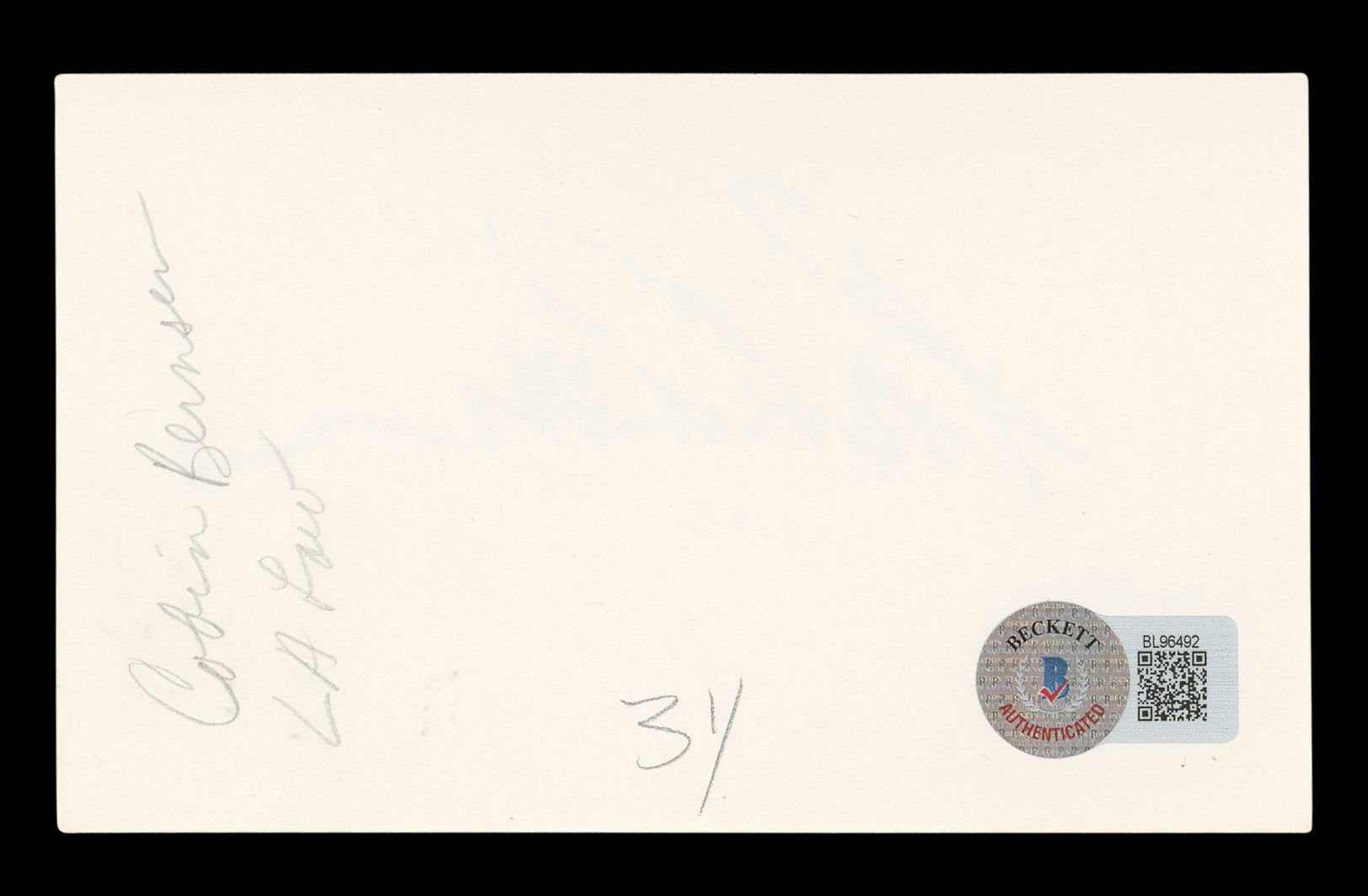 Corbin Bernsen Major League Authentic Signed 3x5 Index Card BAS #BL96492