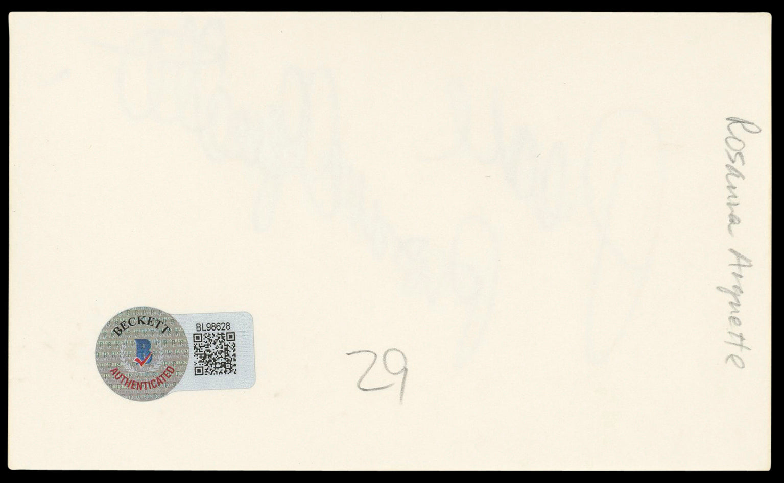 Rosanna Arquette "Peace" Authentic Signed 3x5 Index Card BAS #BL98628