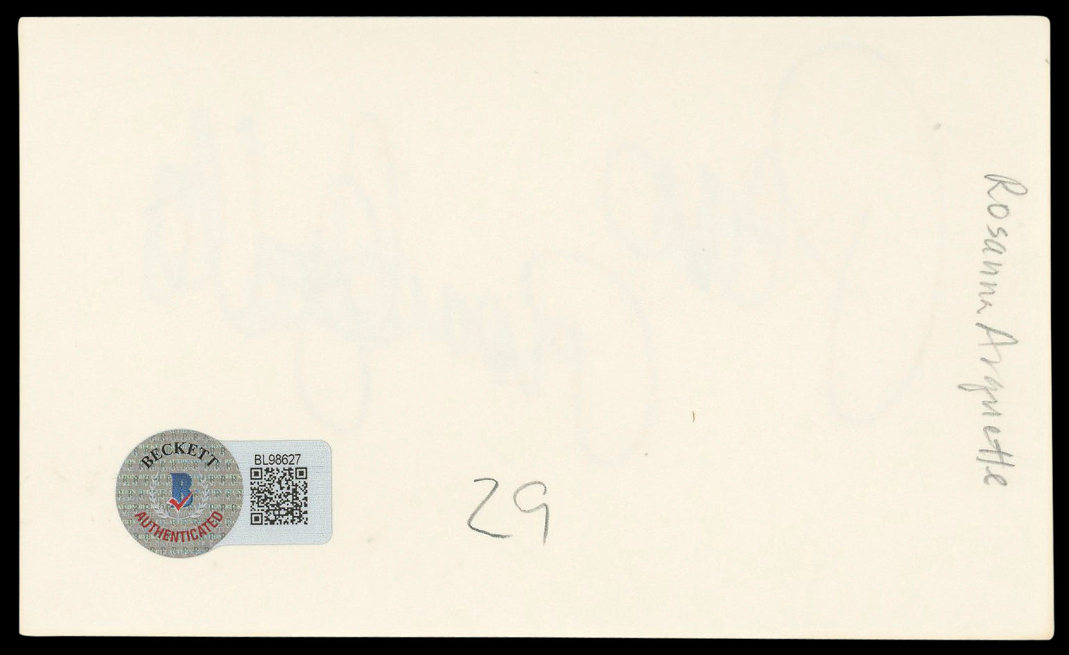 Rosanna Arquette "Peace" Authentic Signed 3x5 Index Card BAS #BL98627