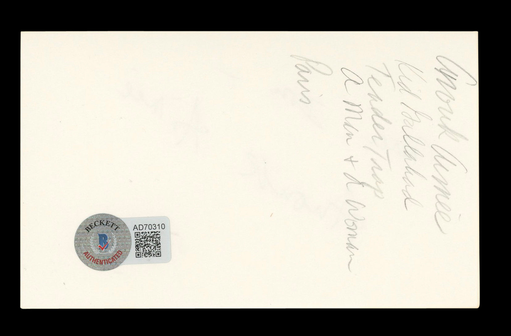Anouk Aimée Lola "Don" Authentic Signed 3x5 Index Card Autographed BAS #AD70310