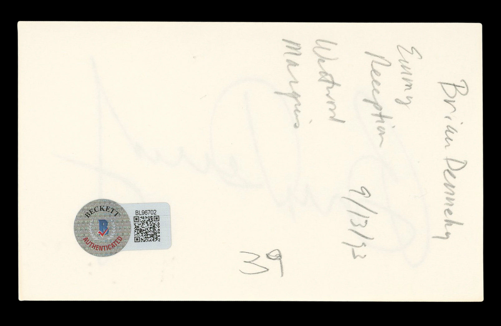 Brian Dennehy First Blood Authentic Signed 3x5 Index Card BAS #BL96702
