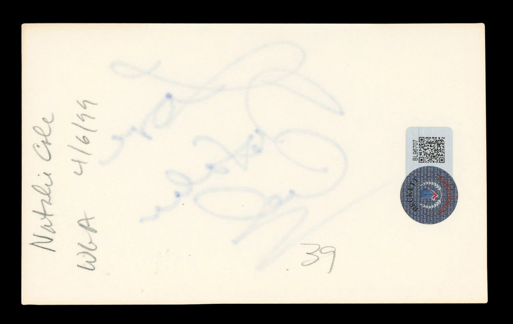 Natalie Cole "Love" Authentic Signed 3x5 Index Card Autographed BAS #BL96707