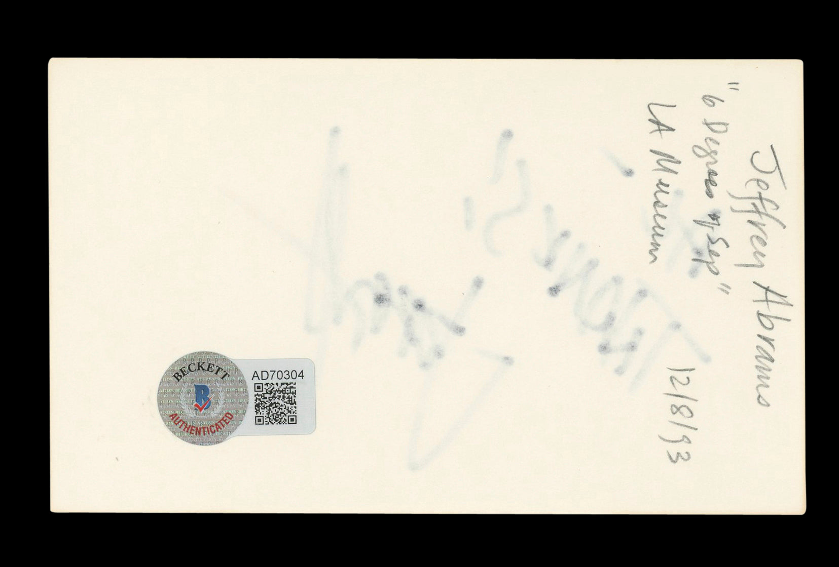 J.J. Abrams Star Wars "Al-Thanks!" Signed 3x5 Index Card BAS #AD70304