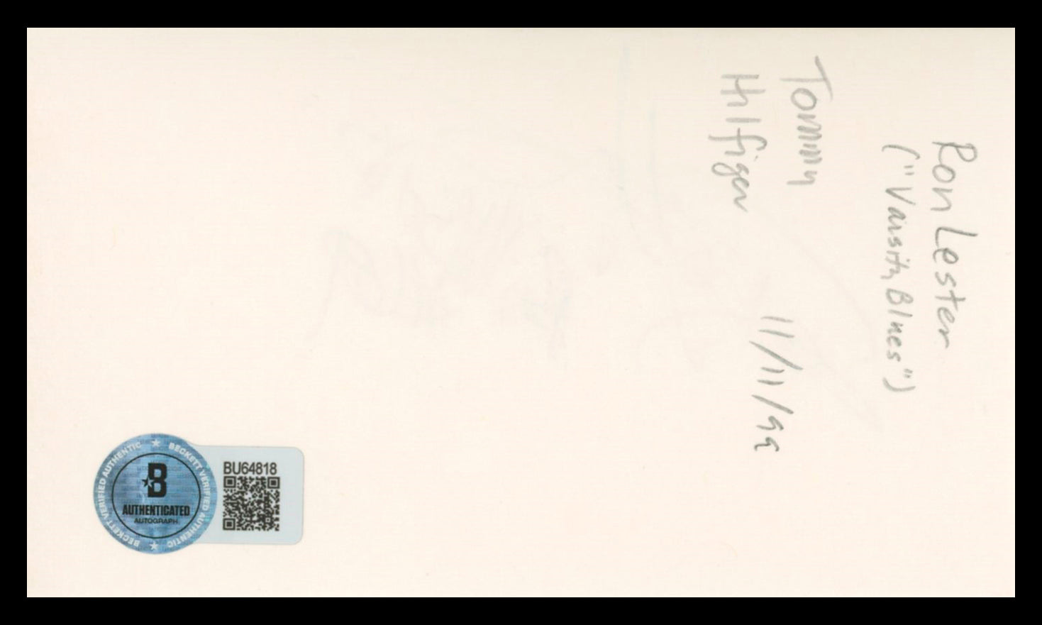 Ron Lester Varsity Blues "Billy Bob #69" Signed 3x5 Index Card BAS #BU64818