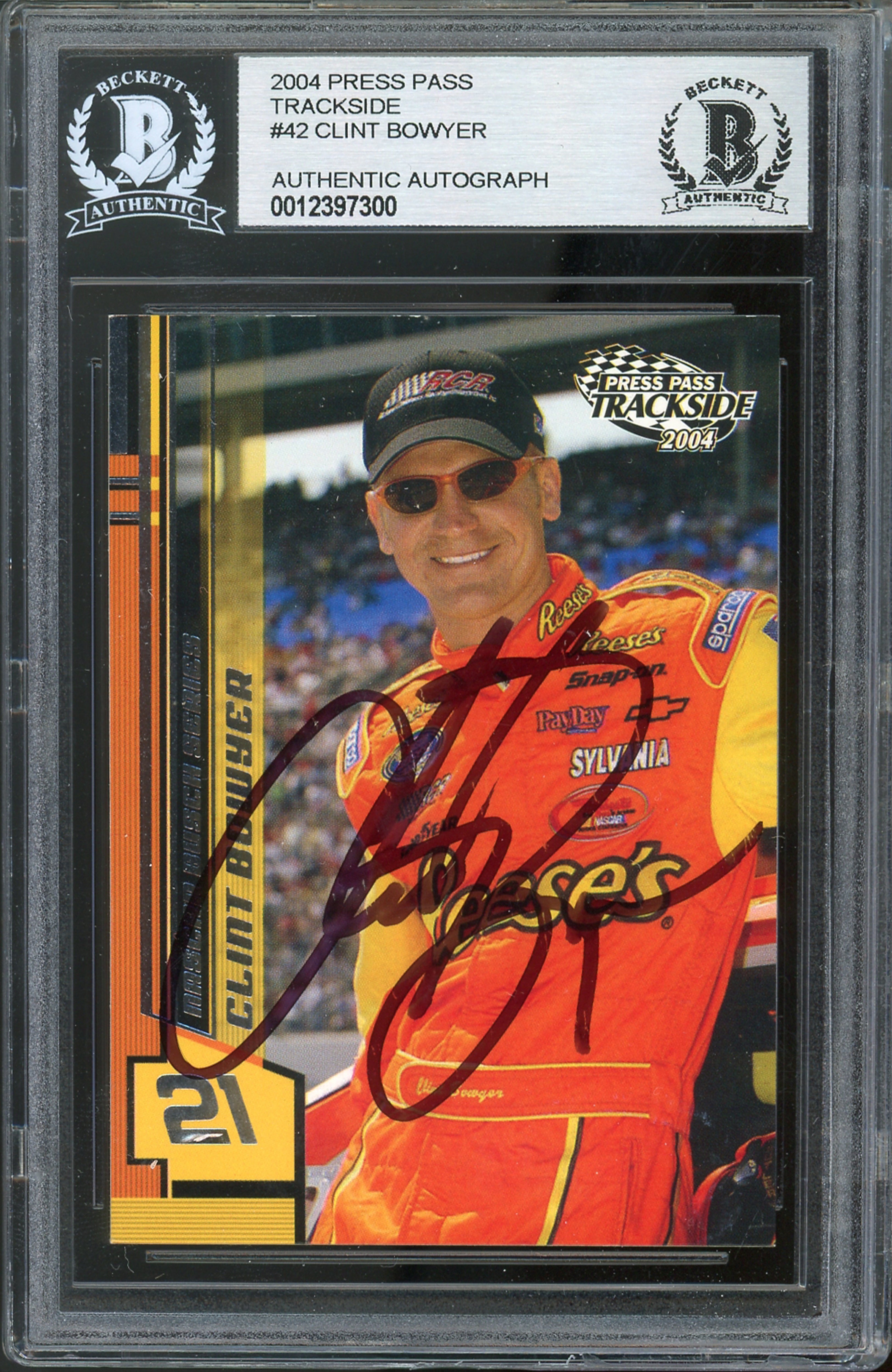 NASCAR Clint Bowyer Authentic Signed 2004 Press Pass Trackside Card BAS Slabbed