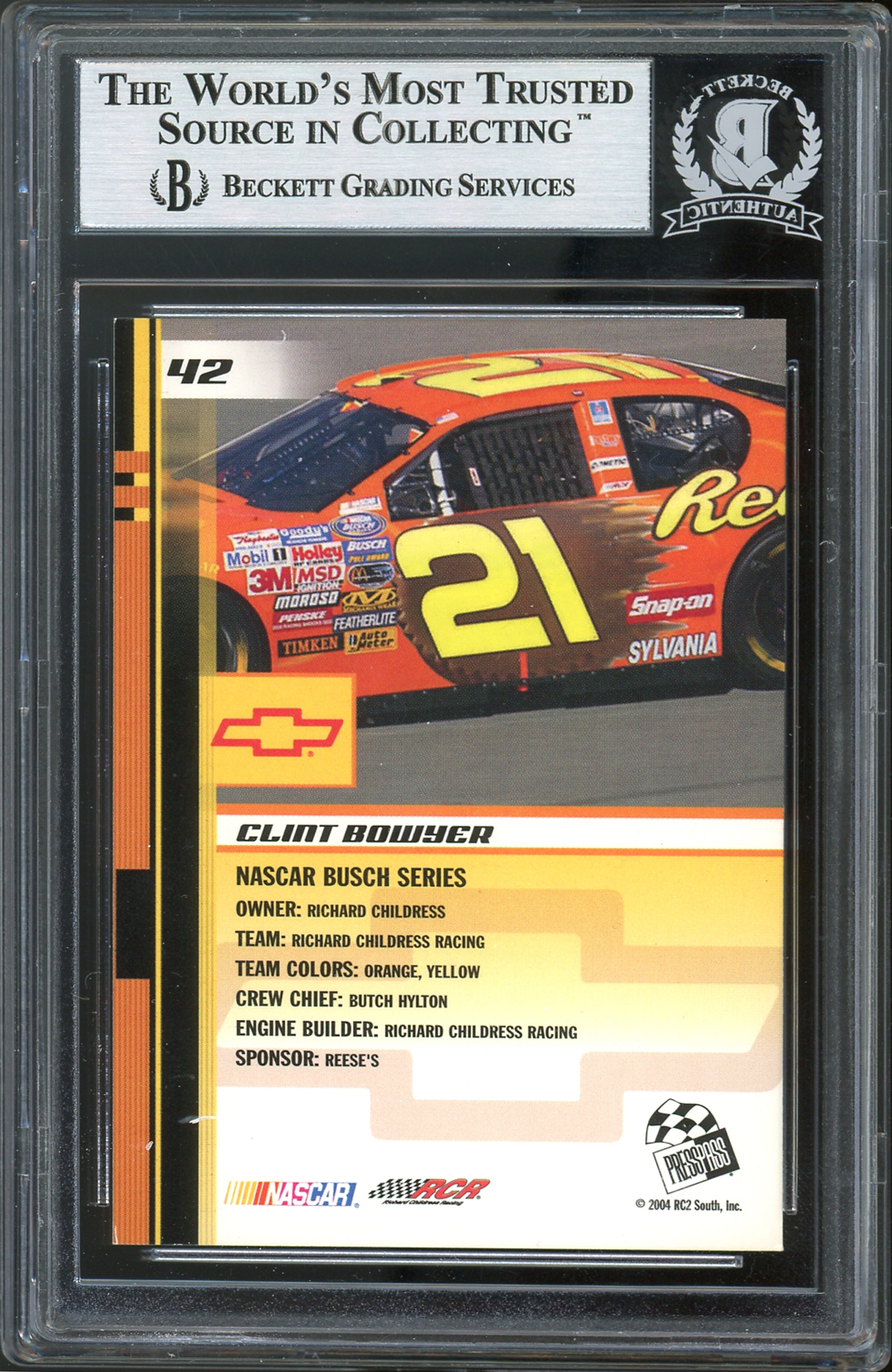 NASCAR Clint Bowyer Authentic Signed 2004 Press Pass Trackside Card BAS Slabbed