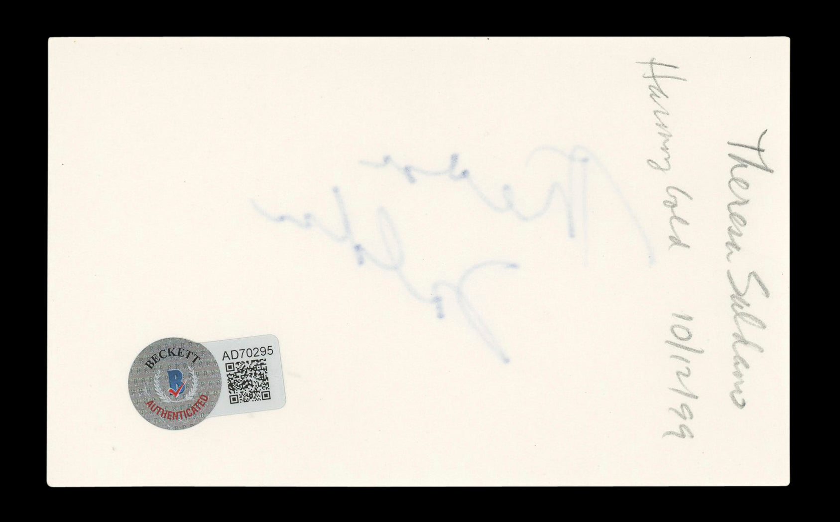 Theresa Saldana The Commish Signed 3x5 Index Card Autographed BAS #AD70295