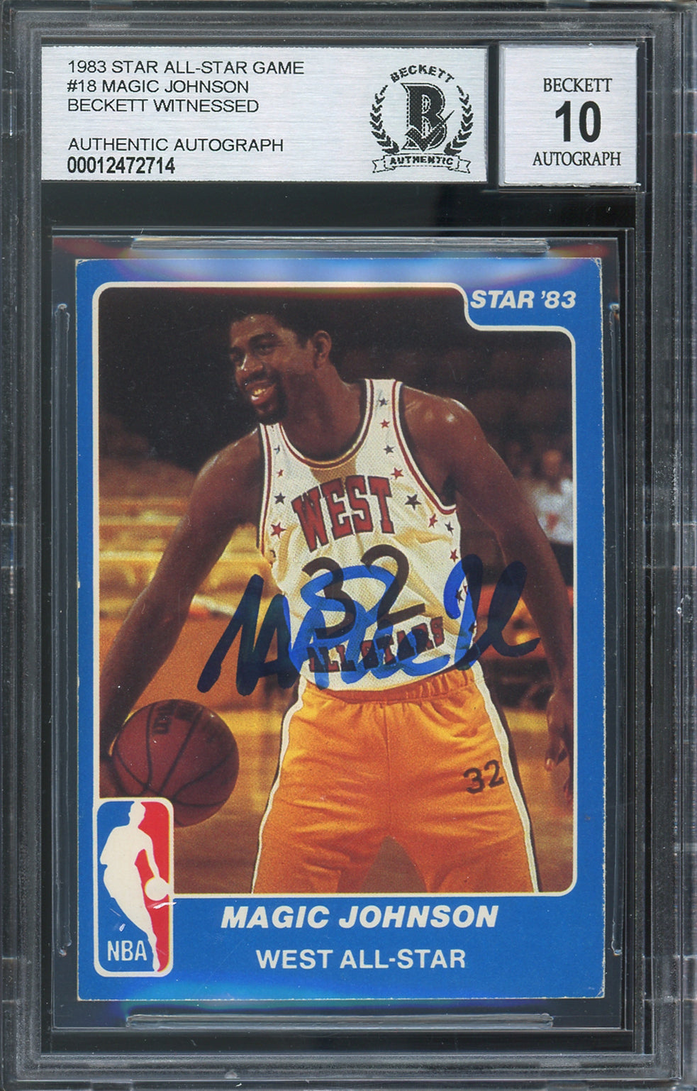 Lakers Magic Johnson Signed 1983 Star All-Star Game #18 Card Auto 10 BAS Slabbed