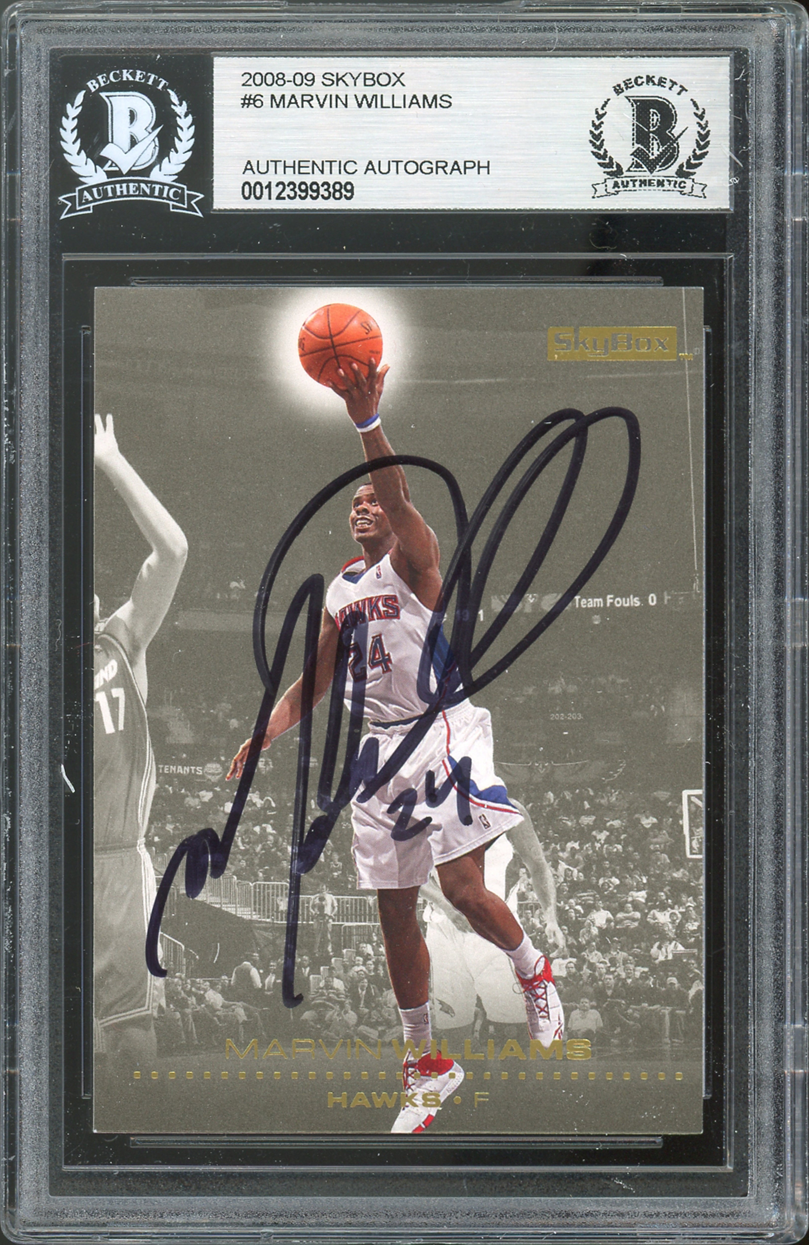 Hawks Marvin Williams Authentic Signed 2008 SkyBox #6 Card BAS Slabbed