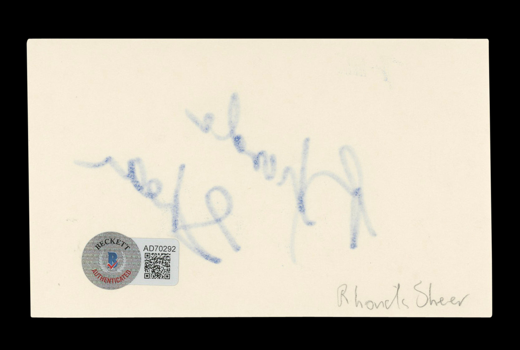 Rhonda Shear Spaceballs Authentic Signed 3x5 Index Card Autographed BAS #AD70292