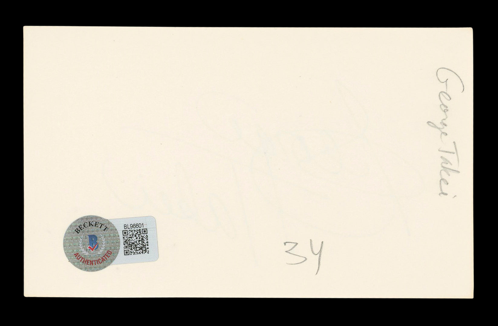 George Takei Star Trek: The Original Series Signed 3x5 Index Card BAS #BL96601