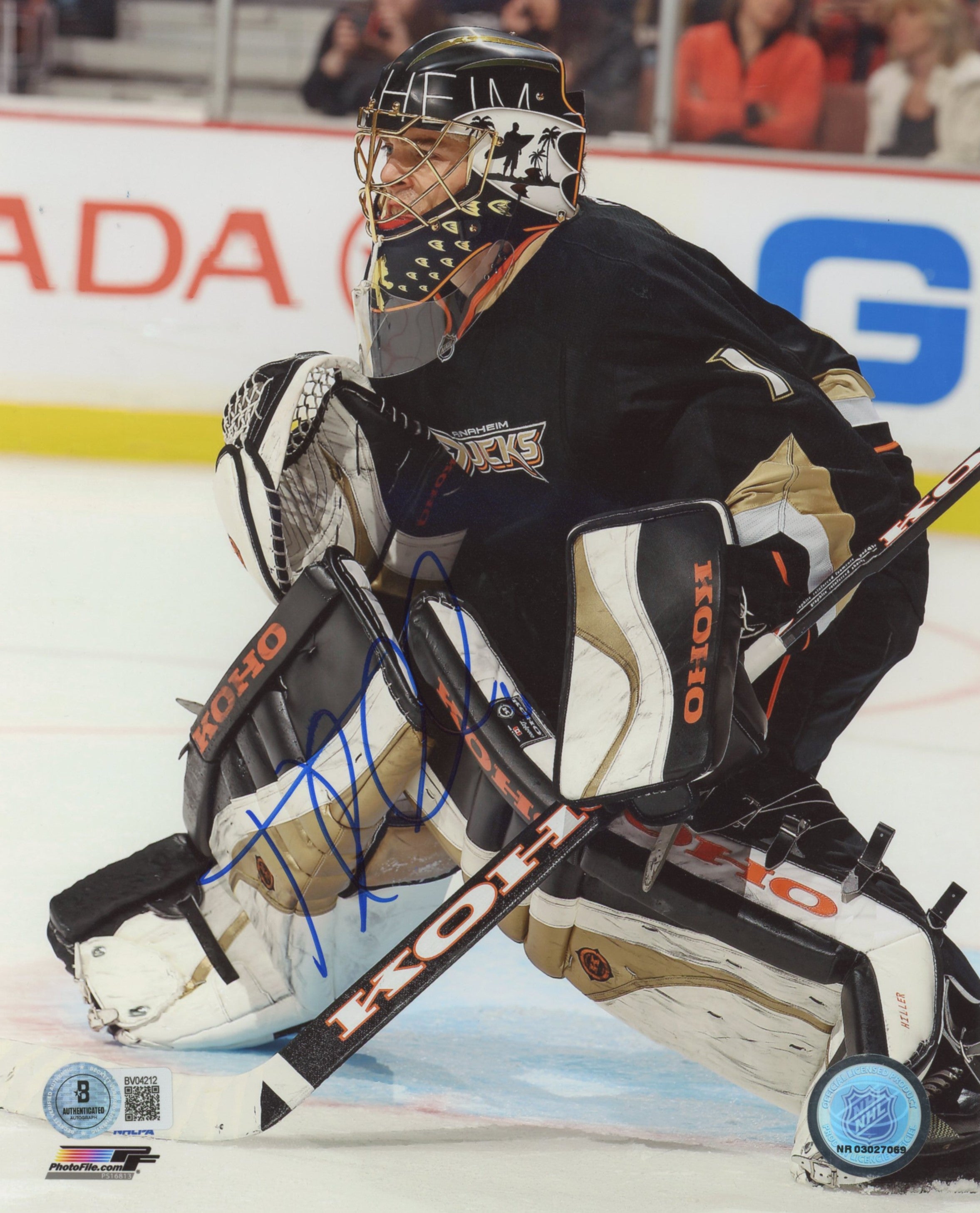 Ducks Jonas Hiller Authentic Signed 8x10 Vertical Photo BAS #BV04212