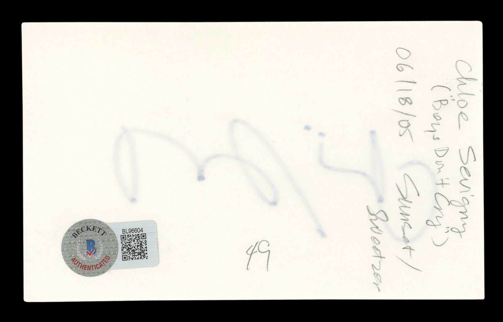 Chloe Sevigny The Brown Bunny Authentic Signed 3x5 Index Card BAS #BL96604