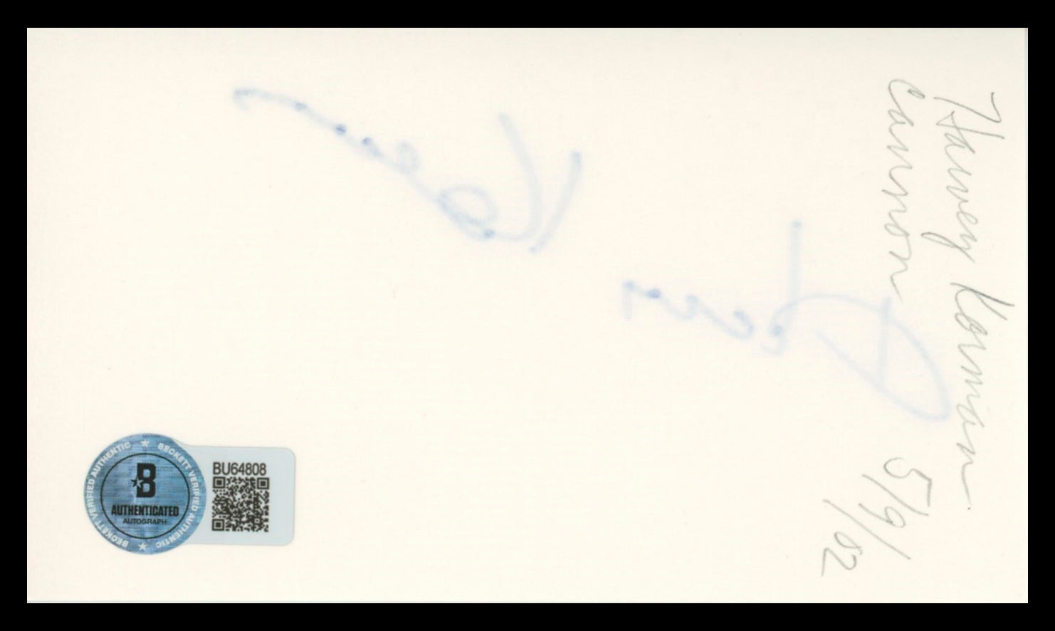 Harvey Korman Blazing Saddles Authentic Signed 3x5 Index Card BAS #BU64808