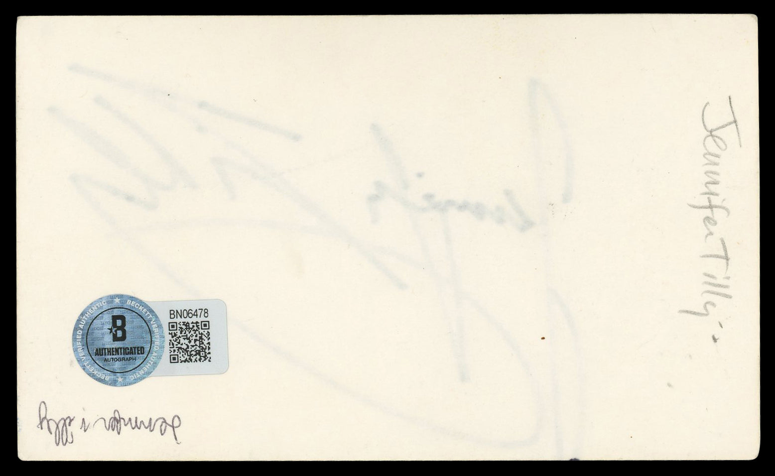 Jennifer Tilly Bride of Chucky Authentic Signed 3x5 Index Card Autographed BAS 2