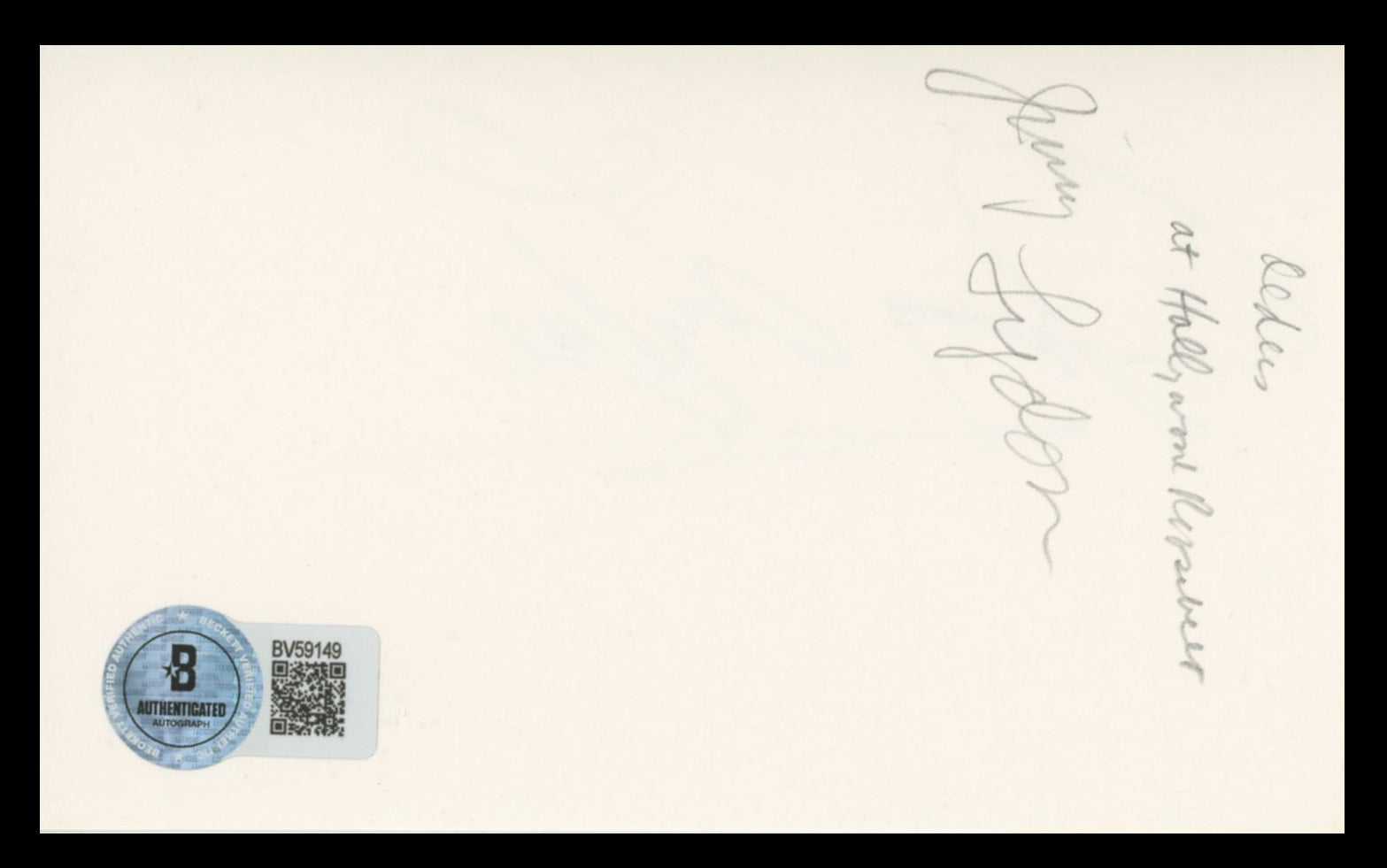 Jimmy Lydon Life with Father Authentic Signed 3x5 Index Card BAS #BV59149