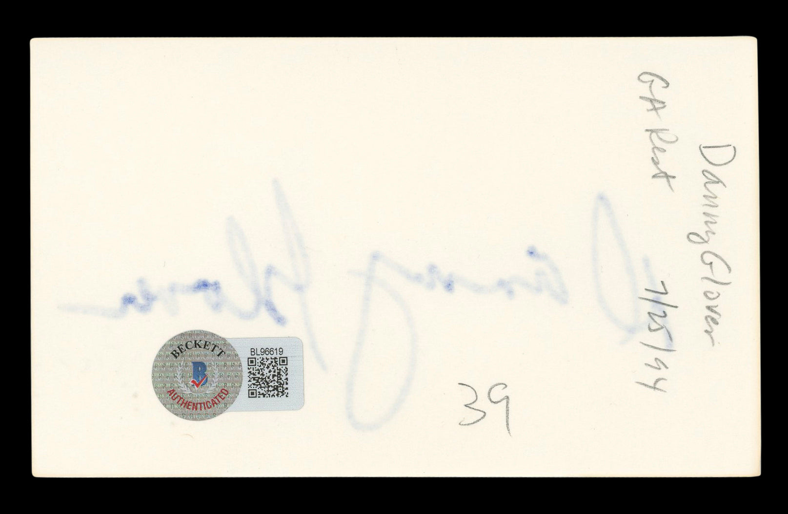 Danny Glover Lethal Weapon Signed 3x5 Index Card Autographed BAS #BL96619