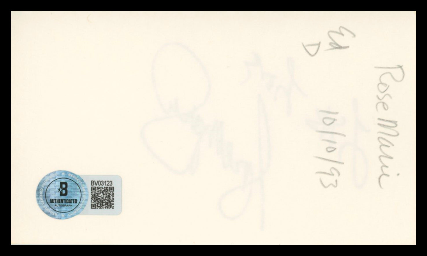 Rose Marie The Dick Van Dyke Show Authentic Signed 3x5 Index Card BAS #BV03123