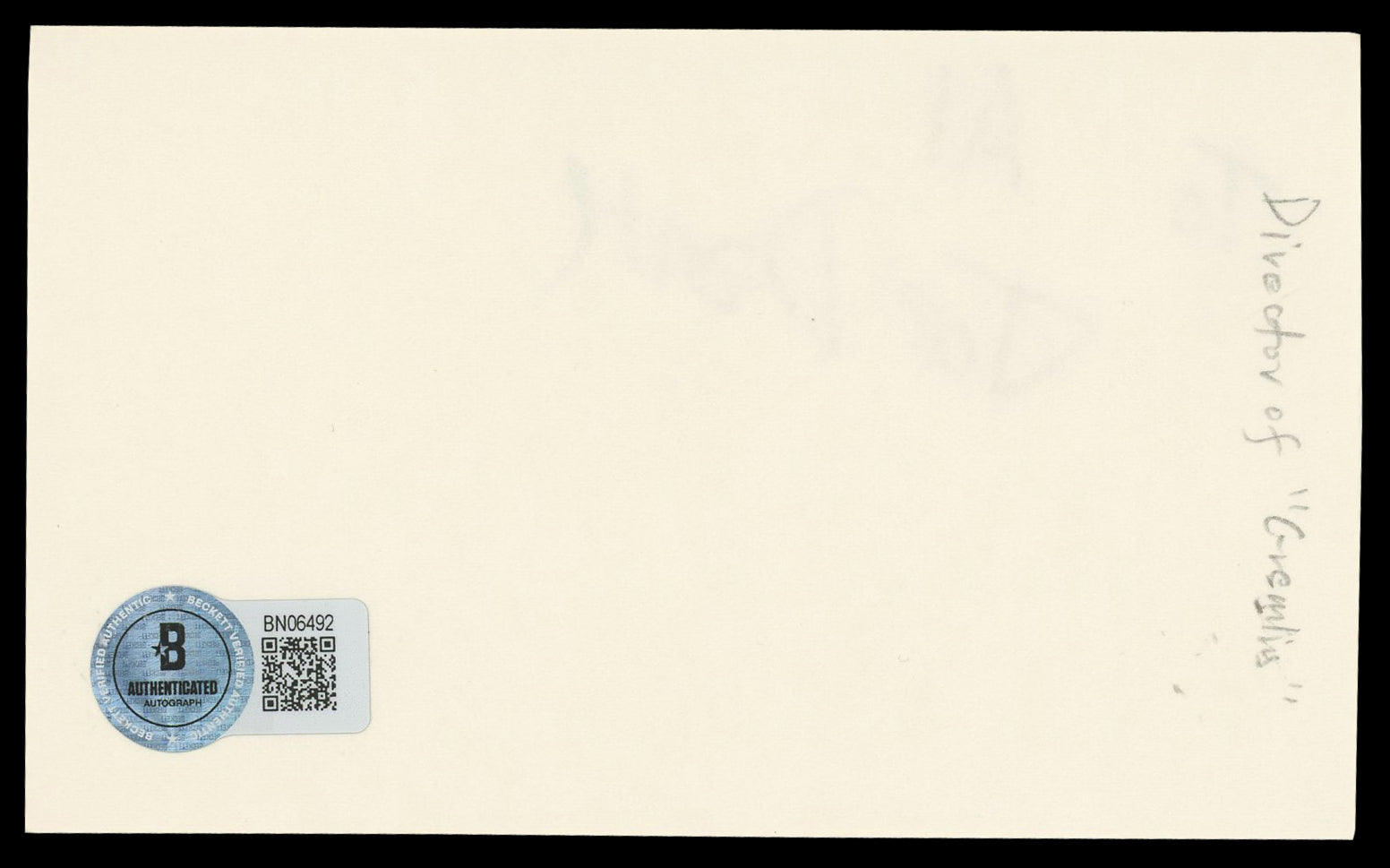 Joe Dante Gremlins "To Al" Authentic Signed 3x5 Index Card BAS #BN06492