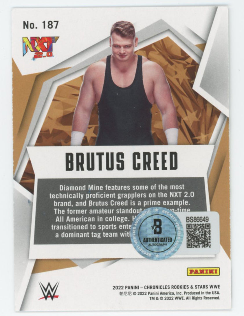 Brutus Creed WWE Signed 2022 Panini Chronicles R&S #187 Rookie Card BAS #BS86649
