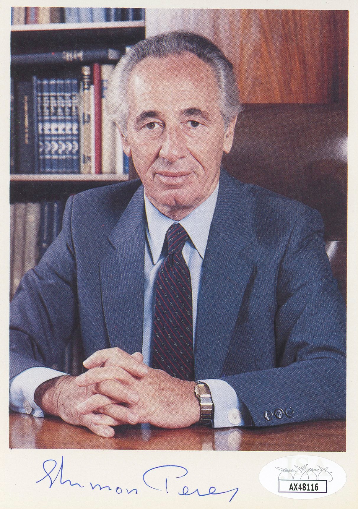 Shimon Peres Former Prime Minister of Israel Signed 4x6 Photo JSA #AX48116