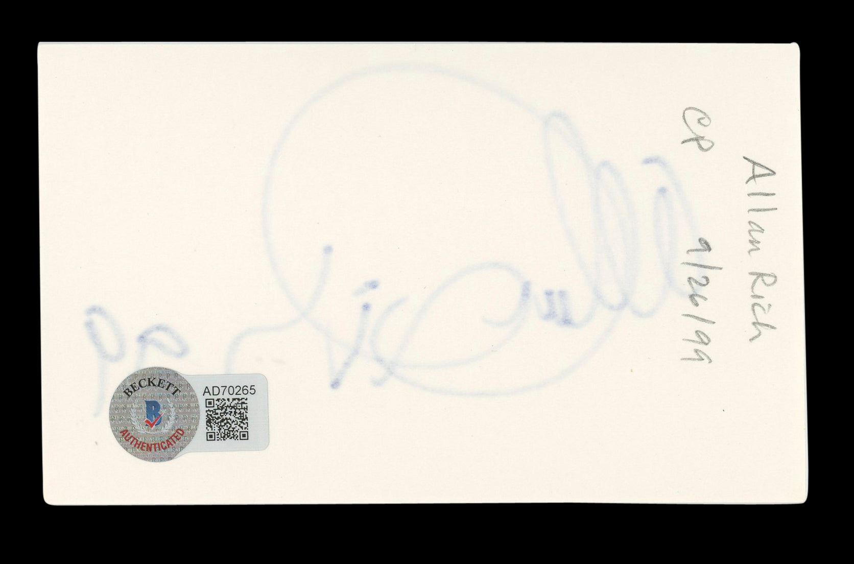 Allan Rich Serpico Authentic Signed 3x5 Index Card Autographed BAS #AD70265