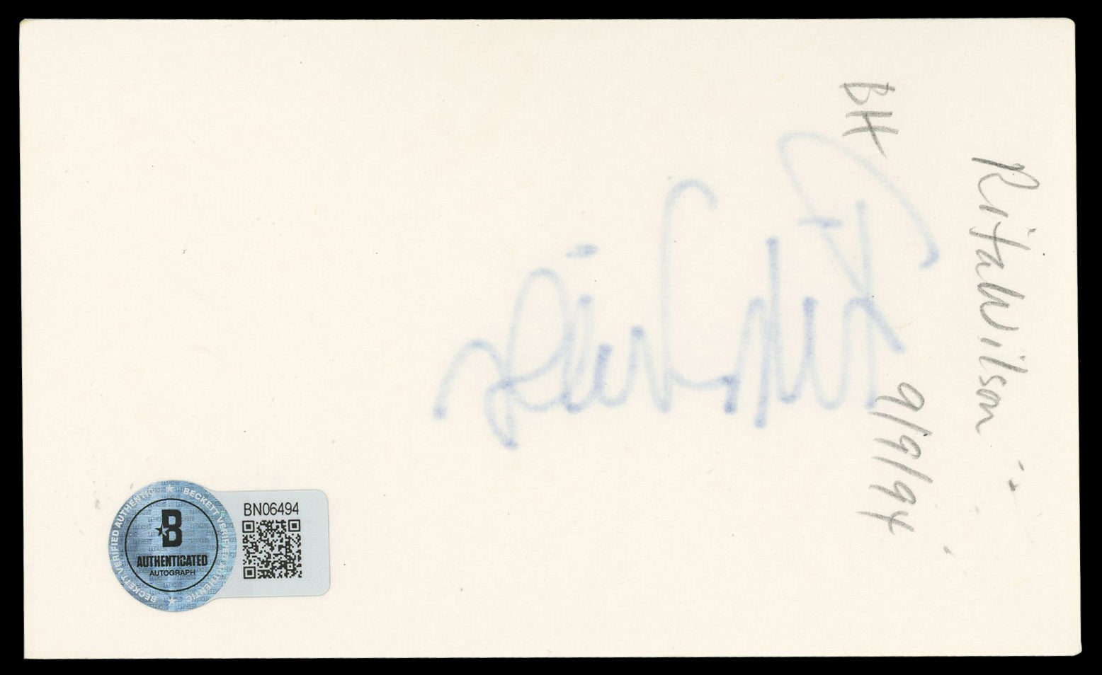 Rita Wilson Sleepless In Seattle Authentic Signed 3x5 Index Card BAS #BN06494