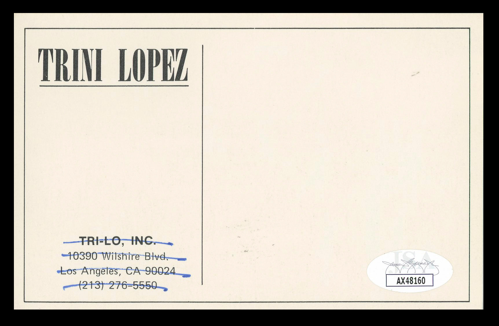 Trini Lopez Musician "For Don, Thank You" Signed 4x6 Postcard JSA #AX48160